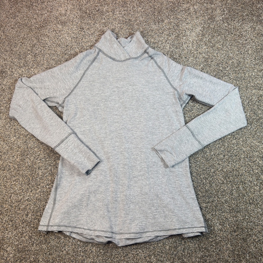 Lululemon Gray White Stripe Funnel‎ Neck Peplum Back Long Sleeve Top Size 6